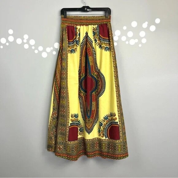 Kara Chic by NF Dashiki Maxi Skirt One Size African Print Cotton Boho Festival - Picture 1 of 11